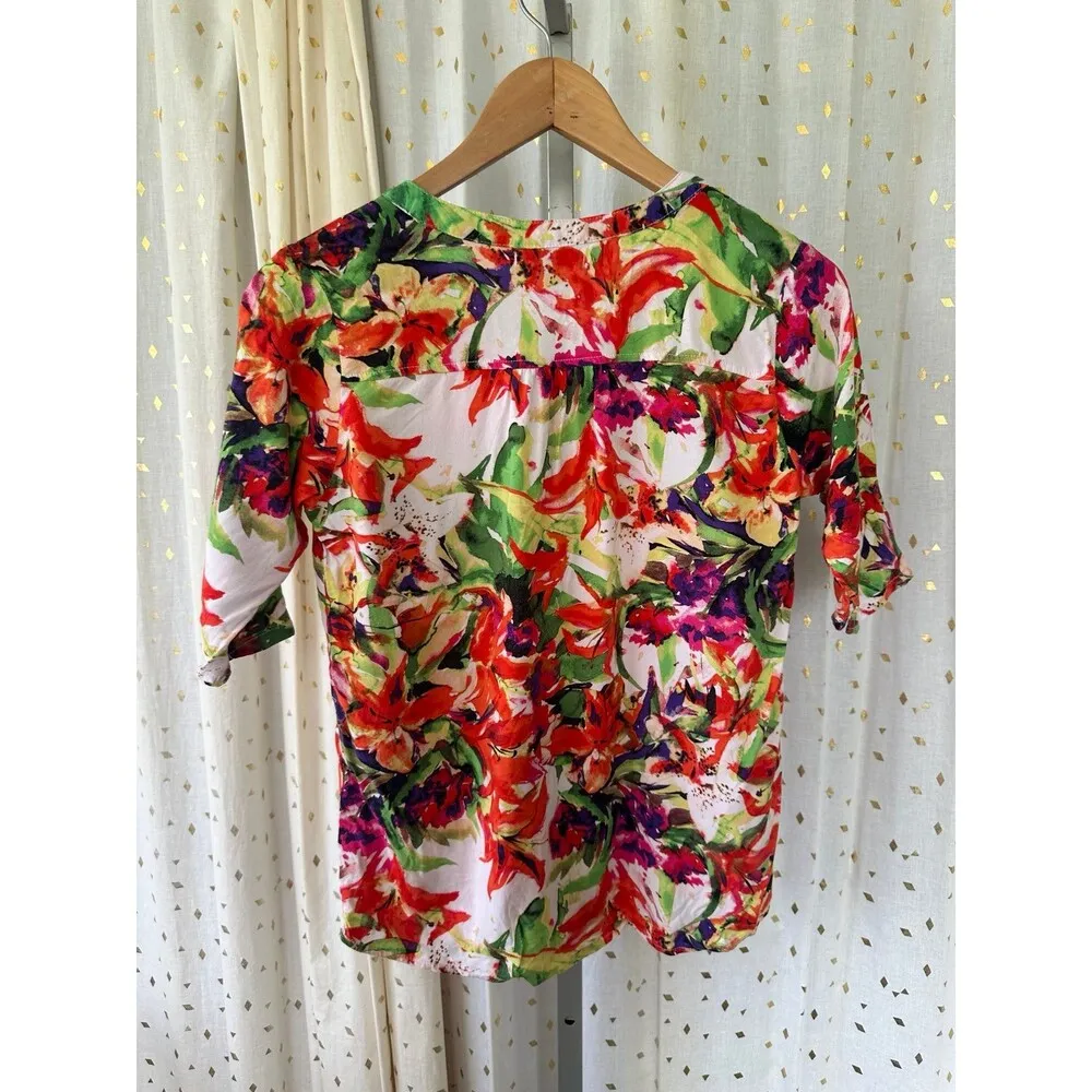 Palm Harbor Tropical Watercolor Leaves Quarte Button Pull Over Shirt Petite M Size undefined - Image 4