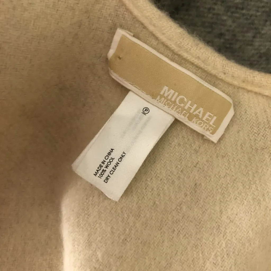 Michael Kors Womens Poncho Wrap Sweater Wool Colorblock Ivory Gray One Size - Image 3