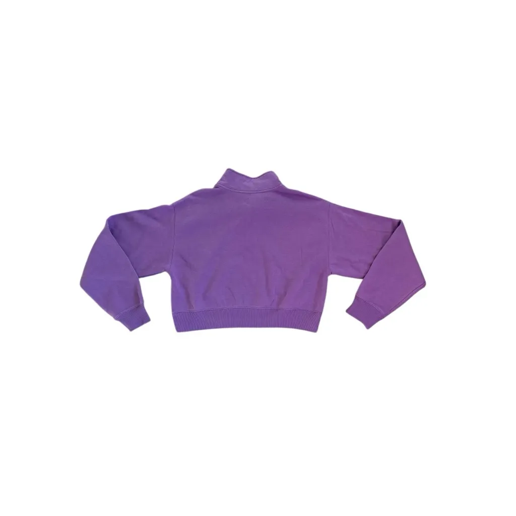 NEW BP Womens Cropped Large V-Neck Crop Organic Cotton Blend Sweatshirt Purple - Image 4
