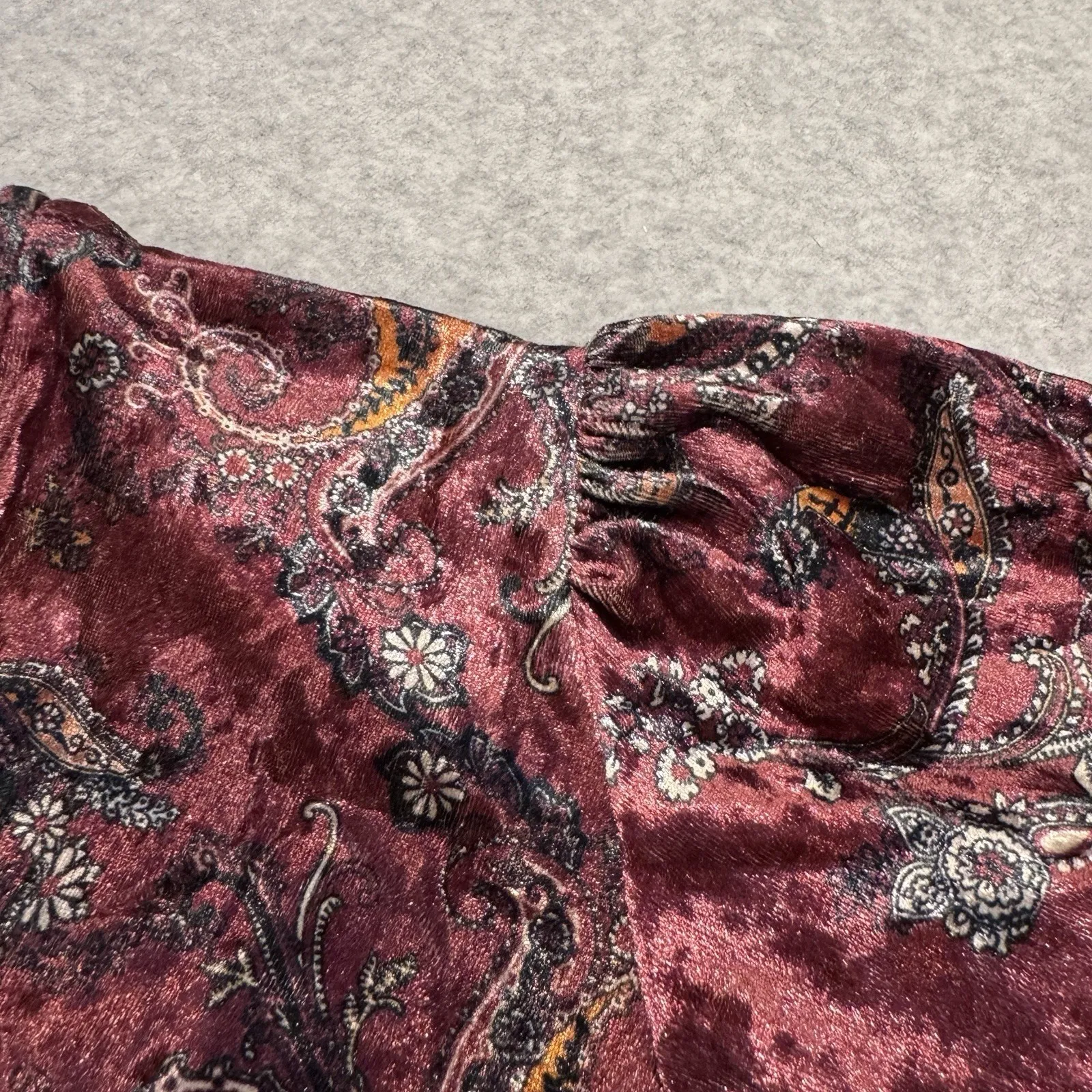 Vintage Y2K fraiche by J Babydoll Top Womens Large Pink Velvet Paisley Belt‎ - Image 10