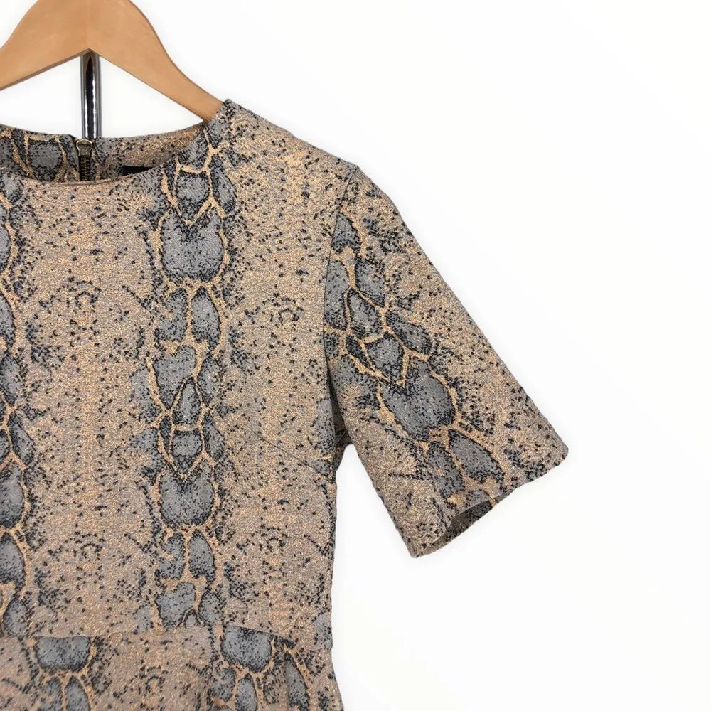 Topshop Tan Grey Snakeskin Print Mini Dress Metallic Gold Snake Minidress sz 8 - Image 5
