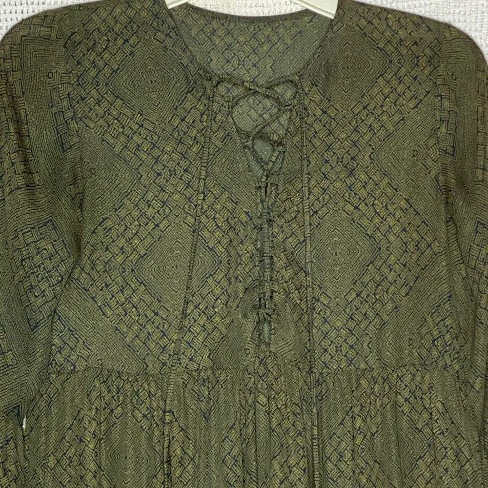 Lace Up Tunic Dress Top Green Size M - Image 3