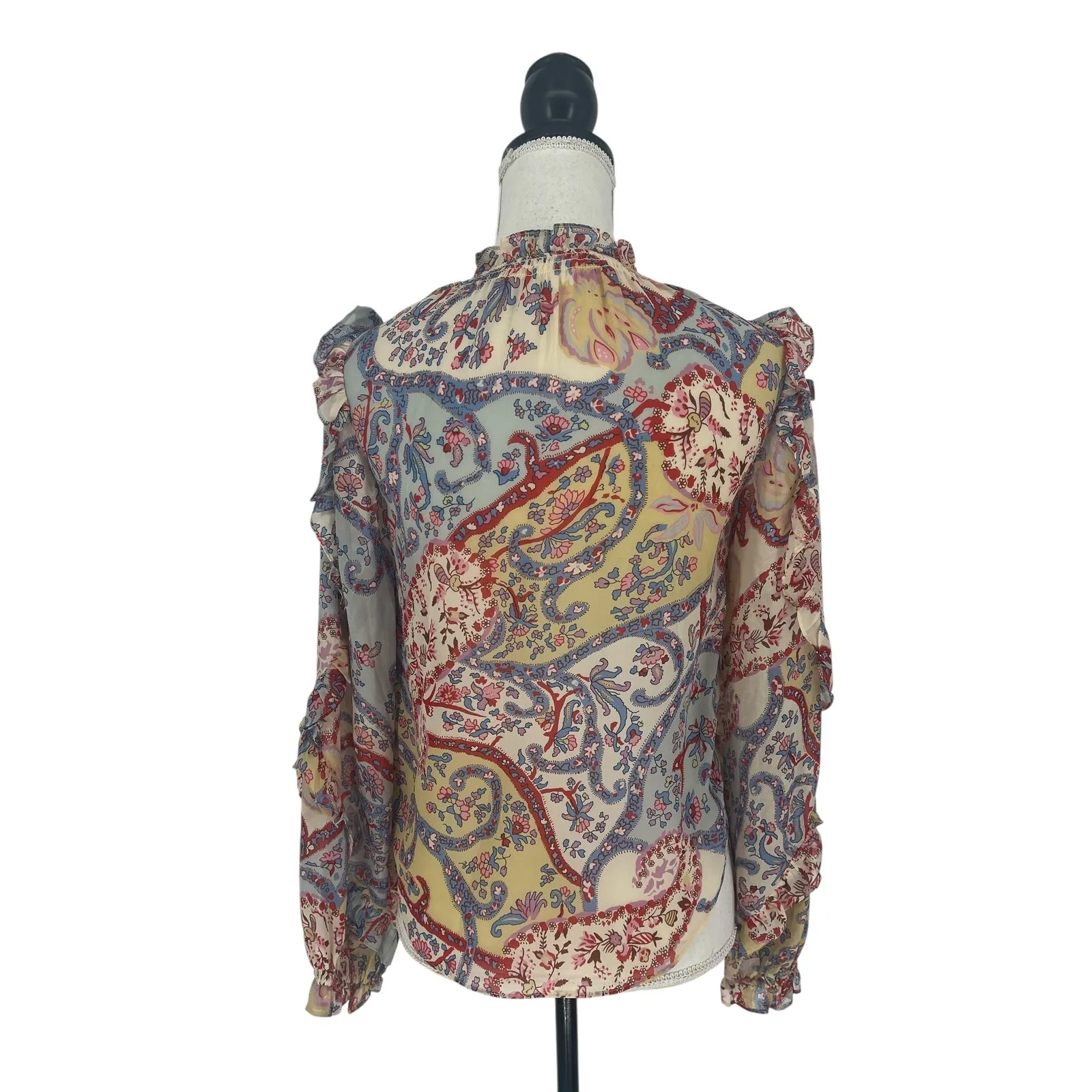 Veronica Beard Andri Paisley Georgette Blouse in Multicolor Paisley Print - Image 12