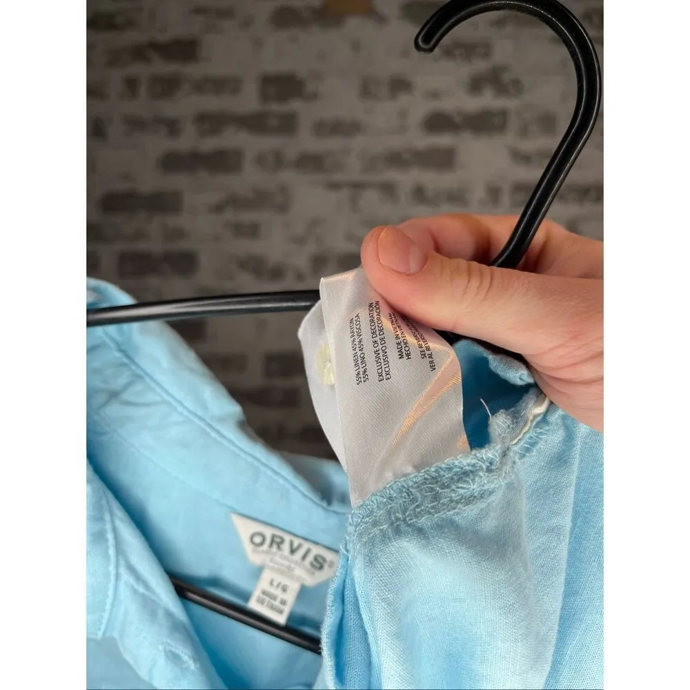 Orvis | women blue button down linen top - Image 8
