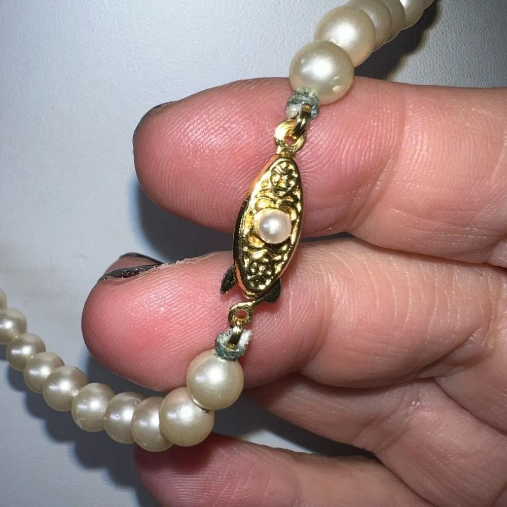 Vintage Made in Japan Faux Pearl‎ Necklace Gold - Image 3