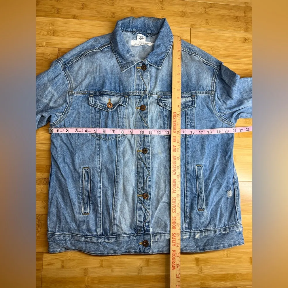 H&M Womens L.O.G.G Button Up Ripped Distressed Casual Denim Trucker Jacket|Sz:12 - Image 3