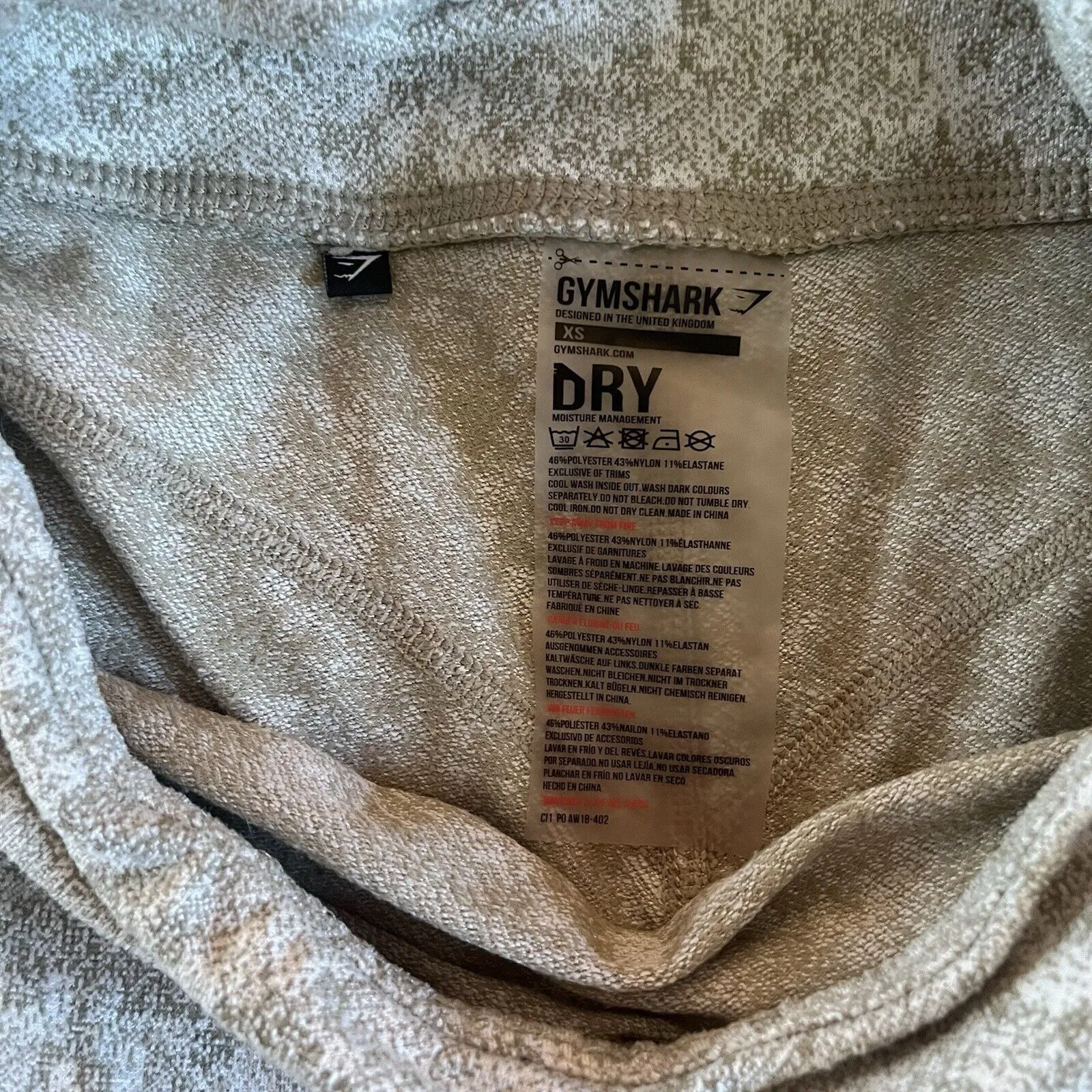 Gymshark Dry Management Legging Women XS Cream High Rise Moisture Wick Pocket - Image 6