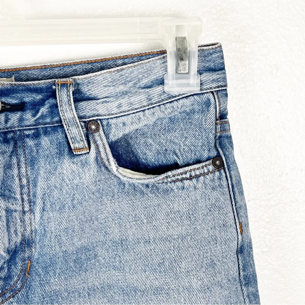 FREE PEOPLE WE THE FREE Ripped Distressed Blue Denim Jean Mini Boho Skirt 26 - Image 8