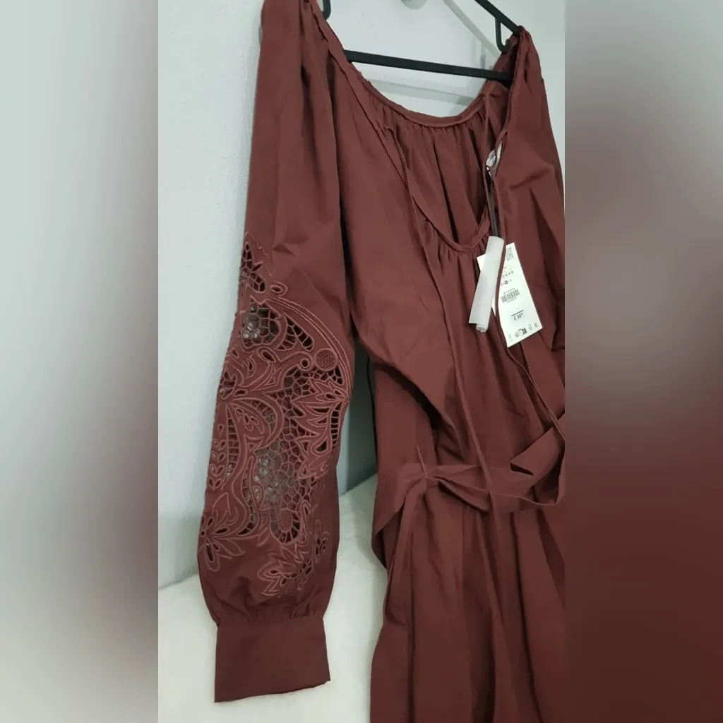 Zara NWT ZW COLLECTION long sleeve off shoulder maxi tie belted dress - Image 5