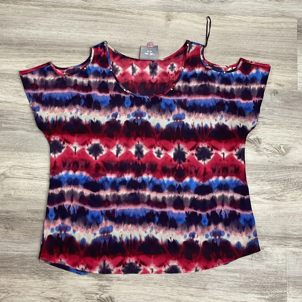 Romeo & Juliet Couture Multi-Color Short Sleeve Cold Shoulder Blouse Size Large - Image 6