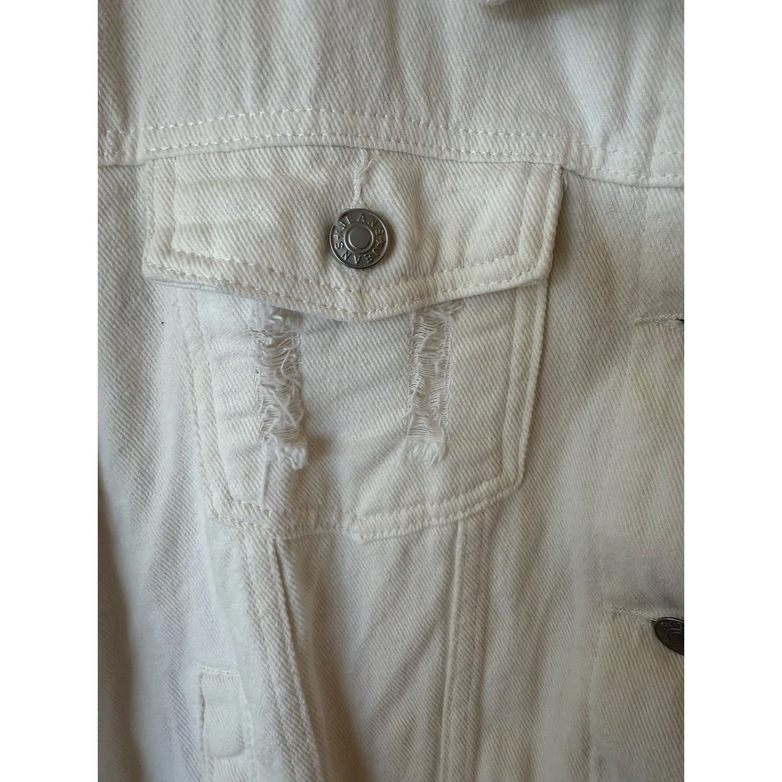 White Distressed Tucker Jacket Collar Front Button Cotton Blend Women's Size XL - Image 7