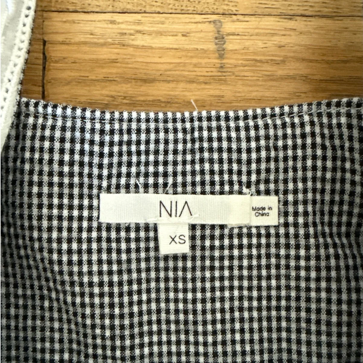 NIA Gingham Top Pleated Size XS Black White - Image 2
