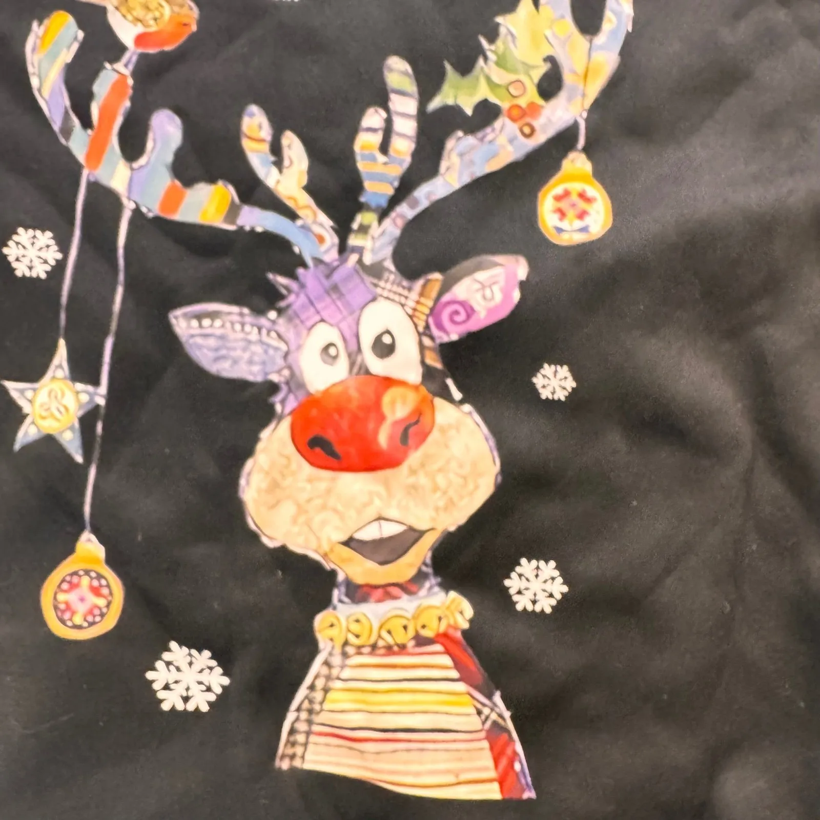 Black‎ Reindeer Christmas Crewneck Sweatshirt Fun Holiday Festive Ugly Sweater Black Size L - Image 2