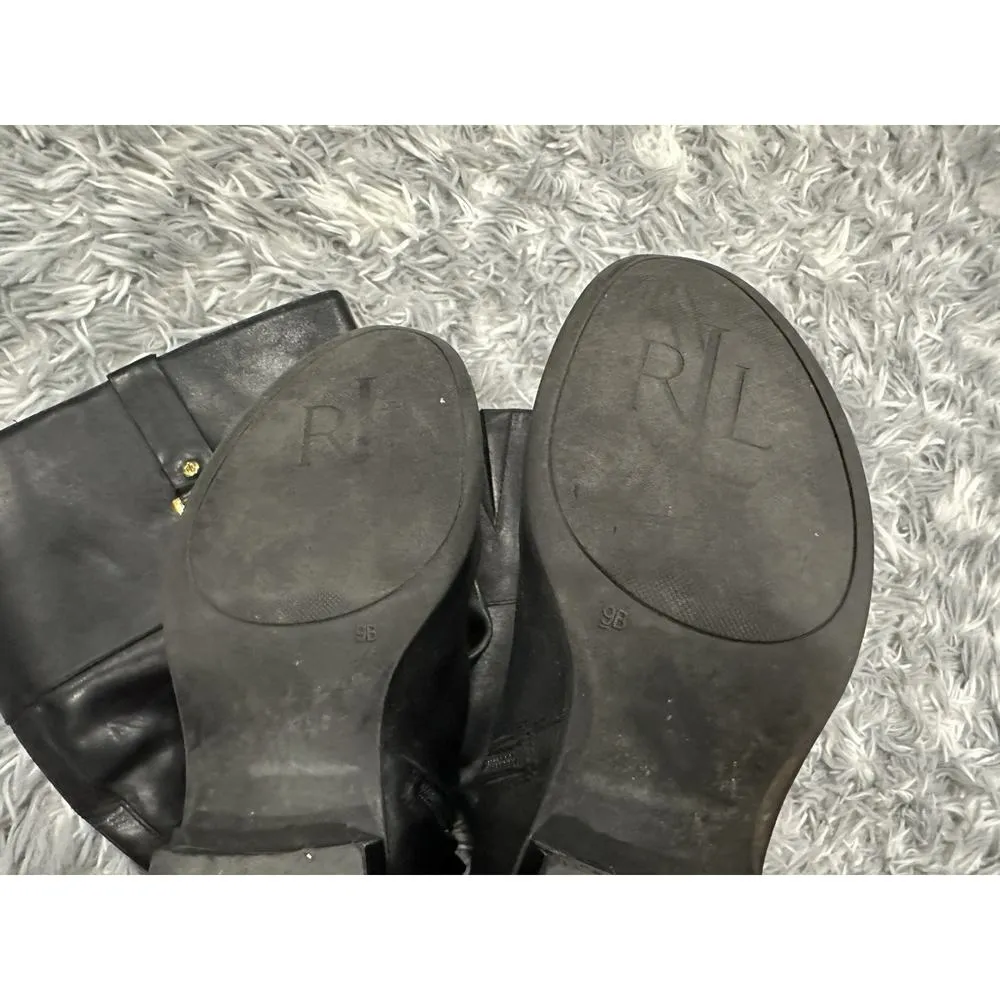 RALPH LAUREN MESA Black Leather Riding Gold Buckle Tall Equestrian Size 9 - Image 11