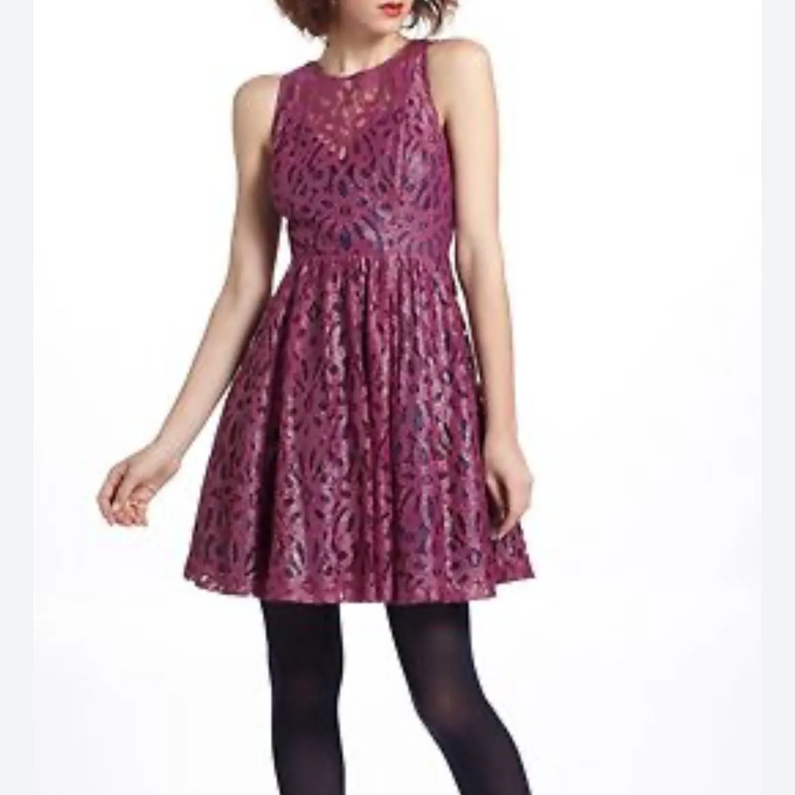 Frock Tracy Reese Purple Mariposa Lace Fit & Flare Mini Dress Women 0 Anthro Y2K - Image 14
