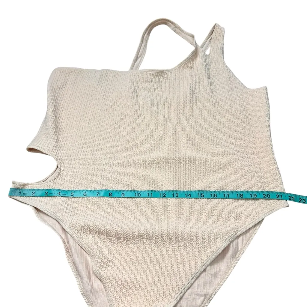 NWT PrettyLittleThing Plus One Shoulder Waffle Cutout Swimsuit Ecru Cream Sz 24 - Image 5