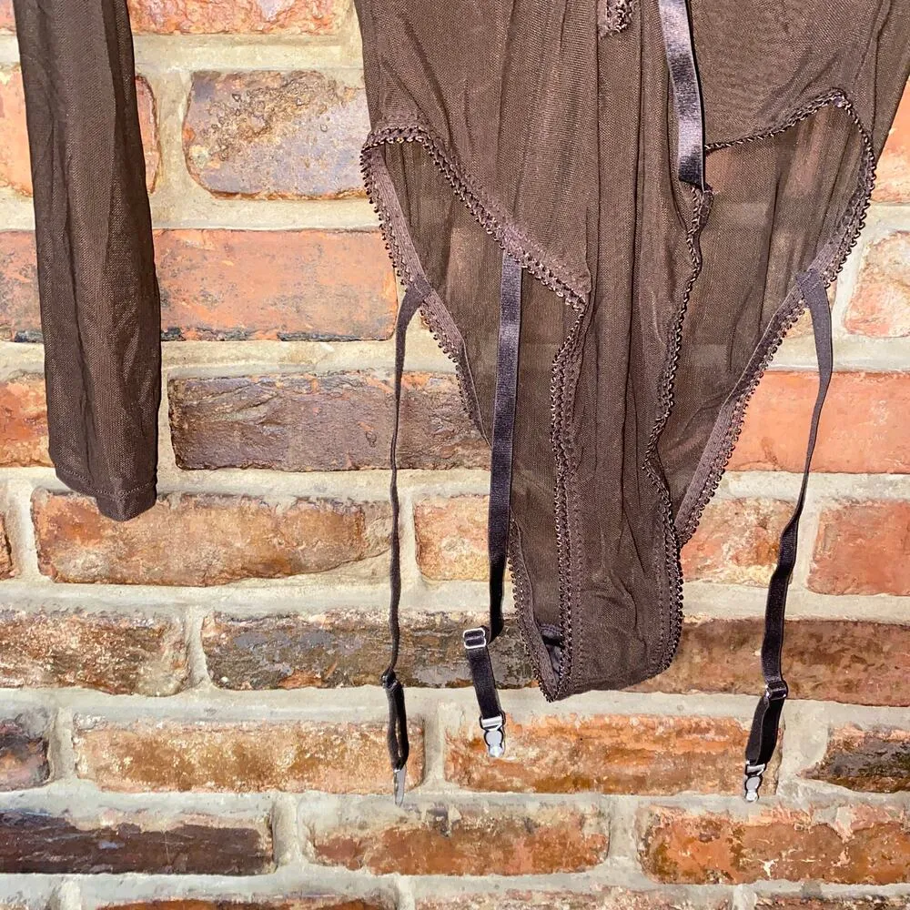 NWT Frederick's of Hollywood Brown Lola Lee Sheer Long Sleeve Bodysuit Medium - Image 4