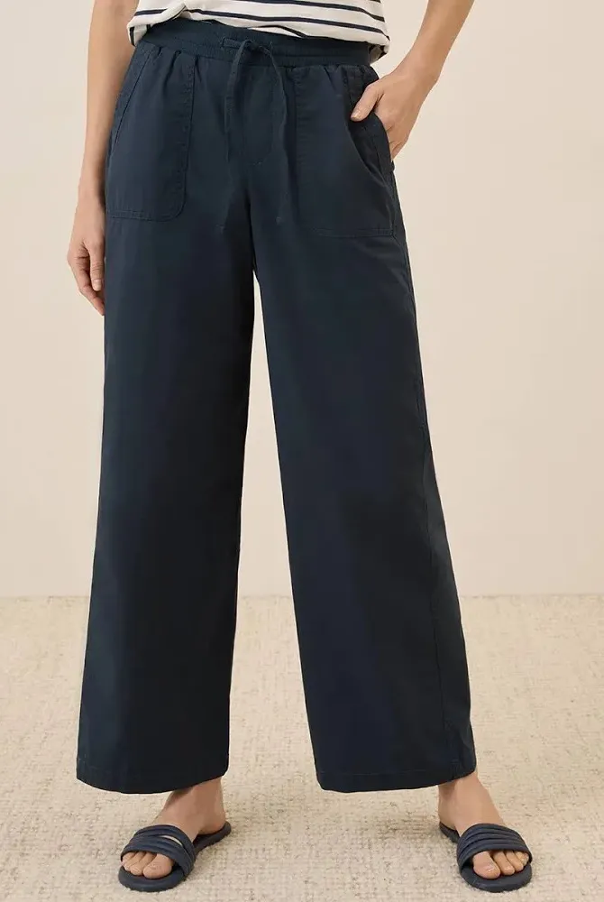 Pact Monterey poplin navy pull on organic cotton 3X comfy, casual wide leg pants - Image 1