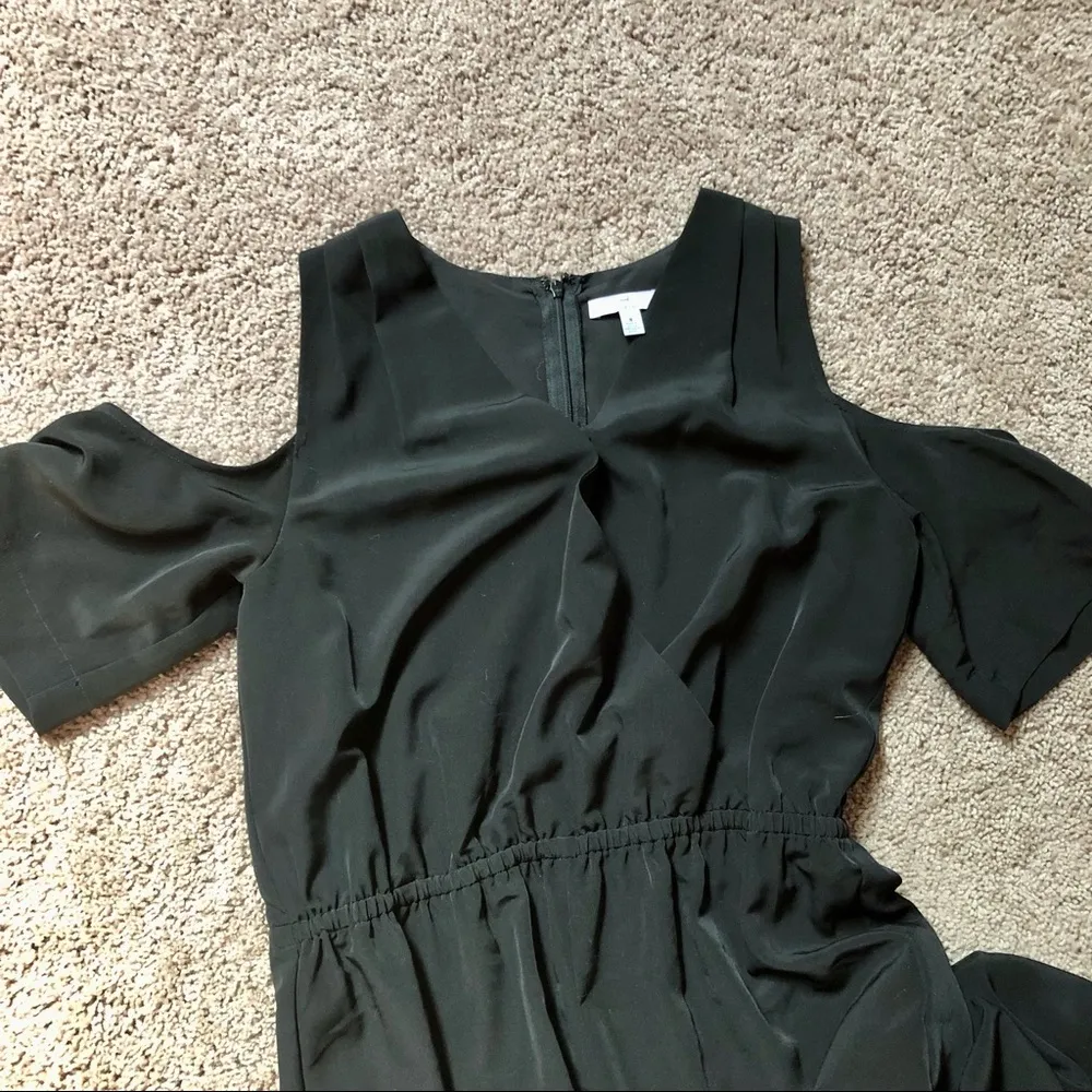 Solid Black Jumpsuit Cold Shoulder Wide Leg Retro Chic Classic sz 8 - Image 6