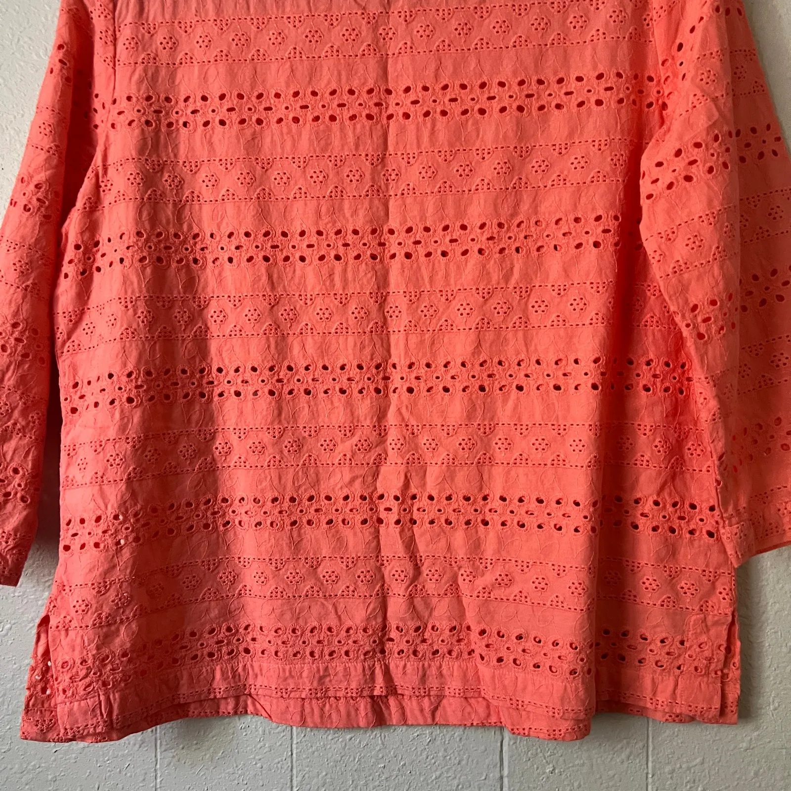 Liz Claiborne Eyelet Orange Top Small Boxy Relaxed Beachy Coastal Preppy Cotton - Image 9