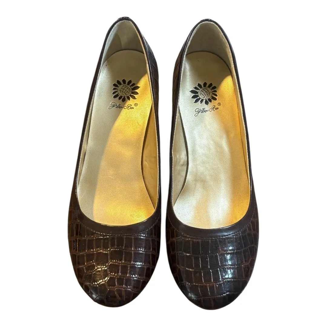 Yellow Box Austin Brown Croc Embossed Leather Heel‎ Pumps Size 7.5 - Image 8