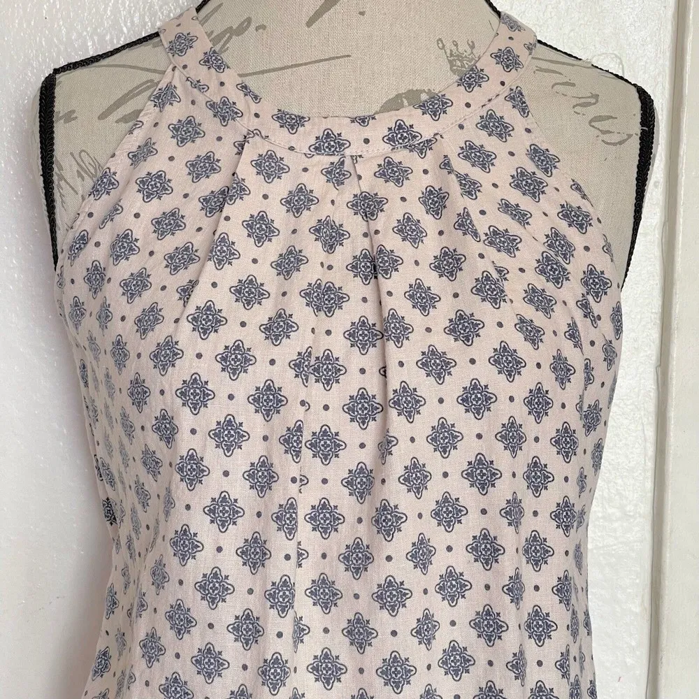 Valerie Bertinelli Womens Blouse Top Halter Print Size Small Linen Blend Pleated - Image 7