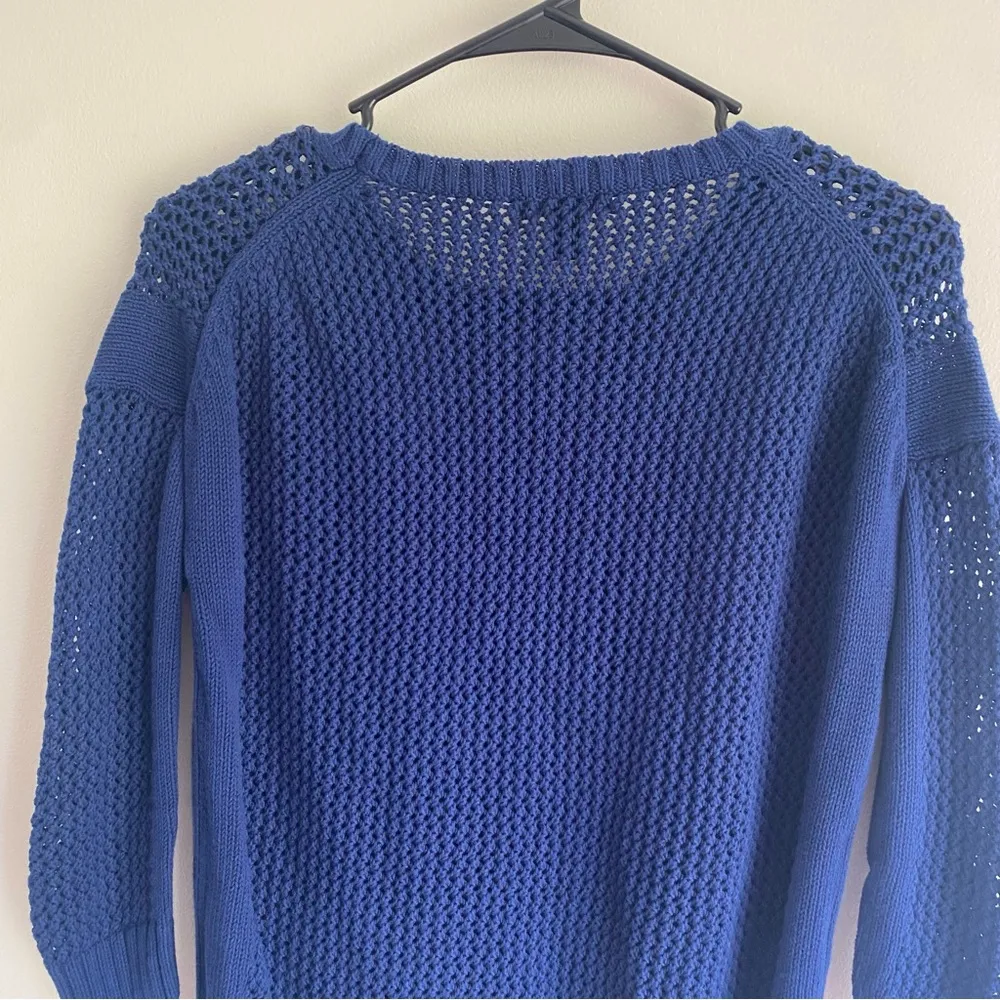 J. Crew Crochet Knit Sweater 3/4 Sleeve Royal Blue XS - Image 7