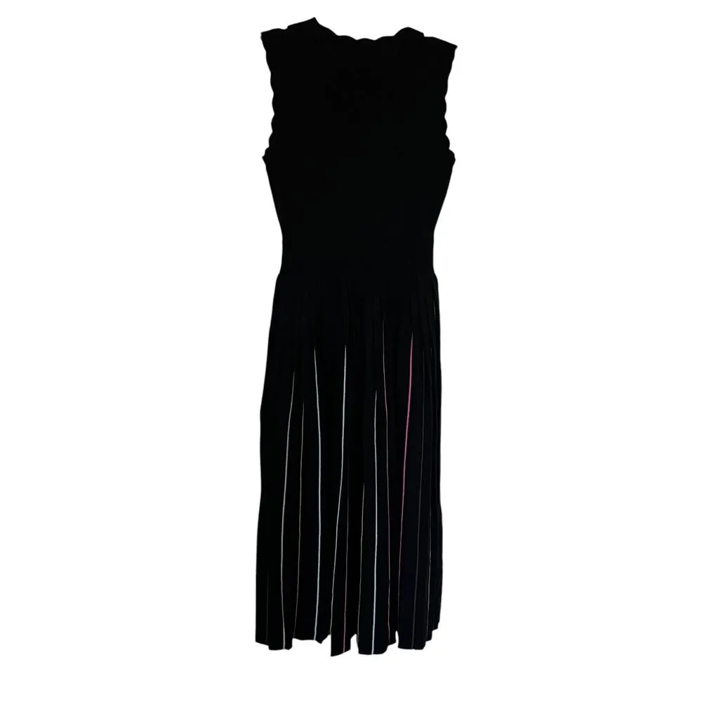 Kate Spade Black Pleated Striped Scalloped Sleeveless Knit Sweater Midi Dress XS - Image 5