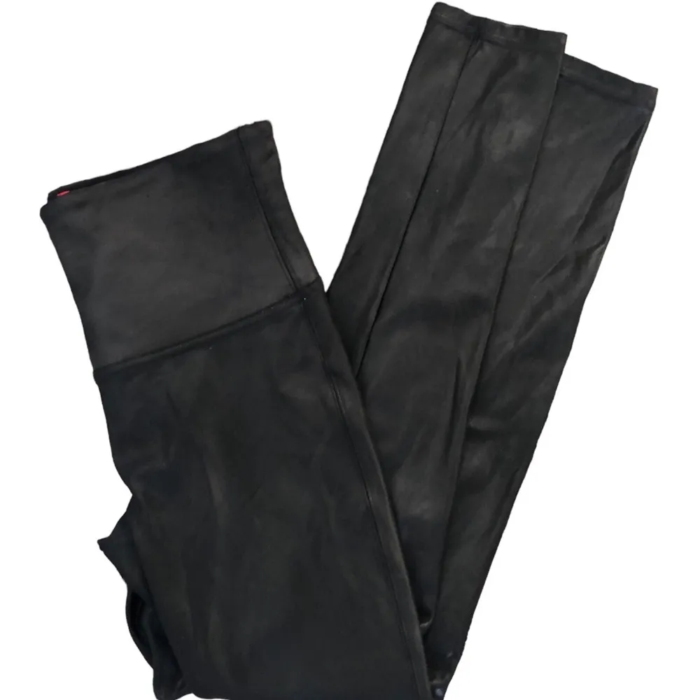 Faux Leather Leggings Black  L 10/12 Pull On Style Wide Waistband Stretch - Image 4