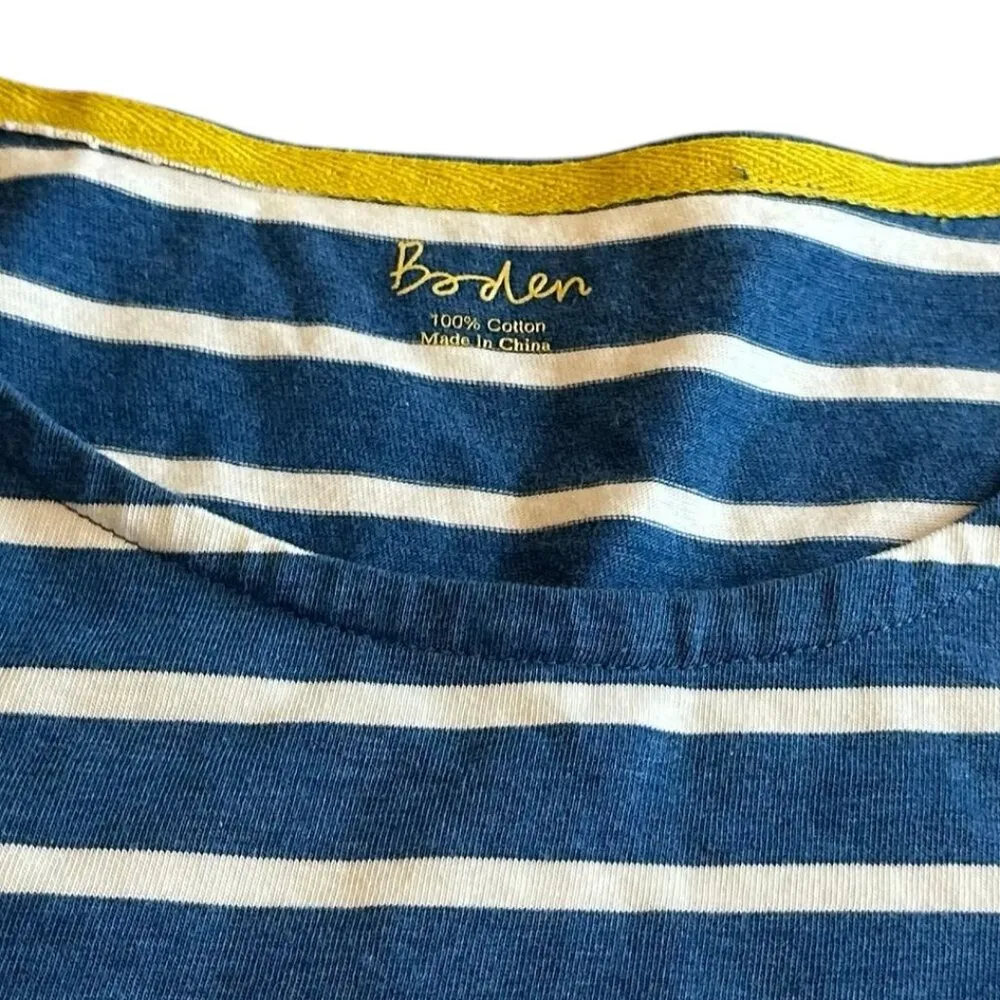 Boden Blue White Stripe Sheath Dress 3/4 Sleeves Crew Neck Cotton Size Large - Image 11