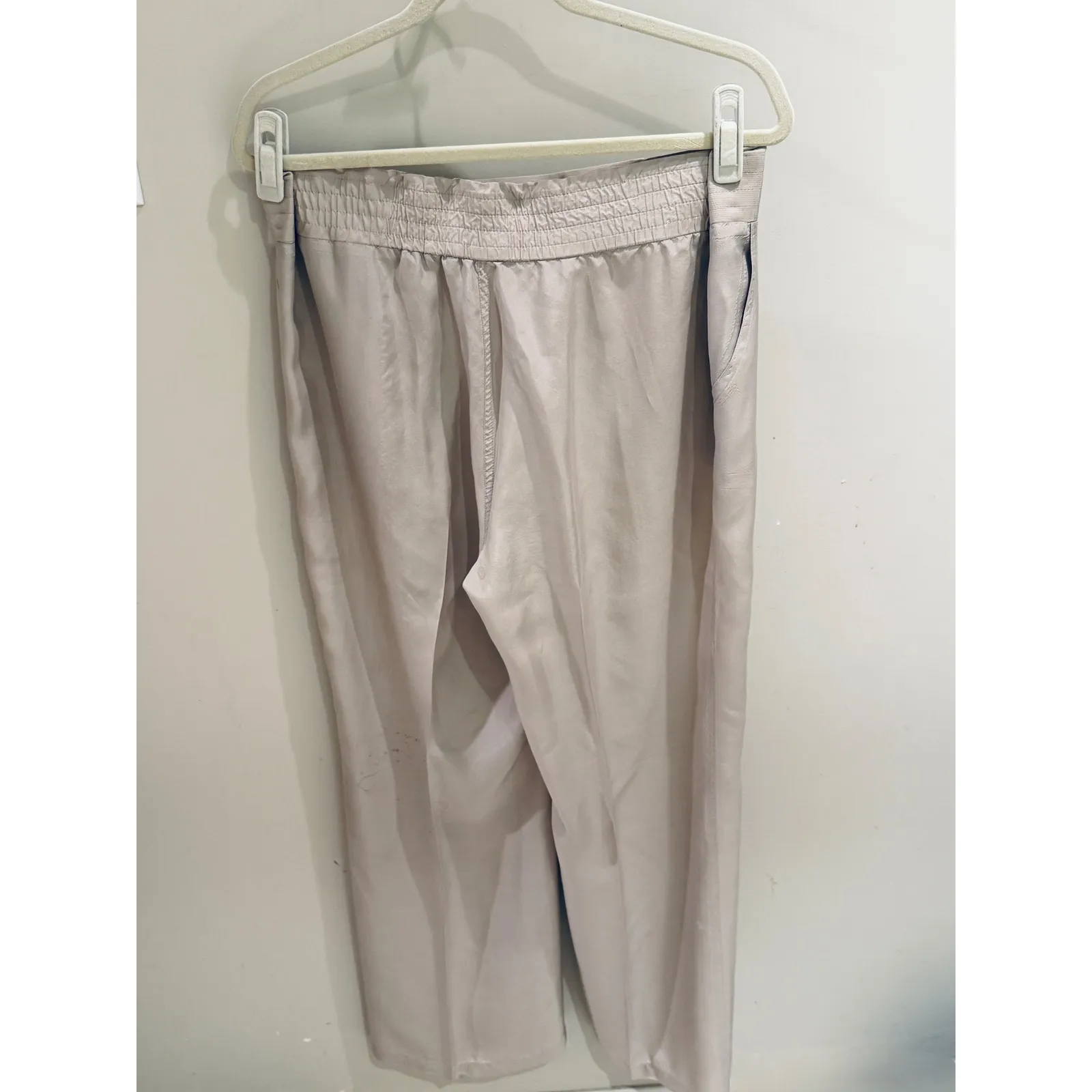 Vivienne Tam Silk Wide Leg Pants Beige Elastic Waist Drawstring Size L - Image 9