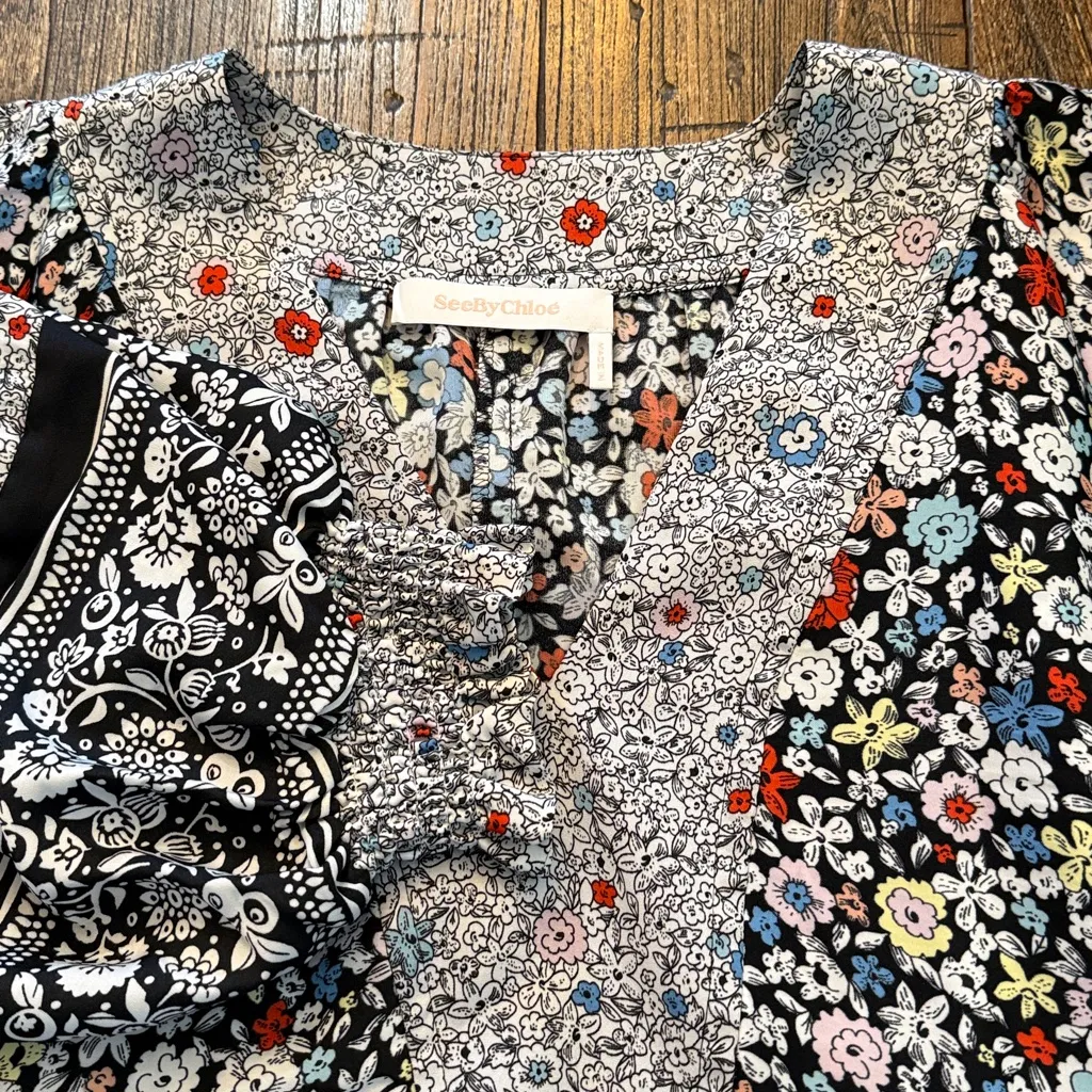 See By Chloé Janis Patchwork Midi Dress Multicolor Boho Designer Fairycore XS - Image 9