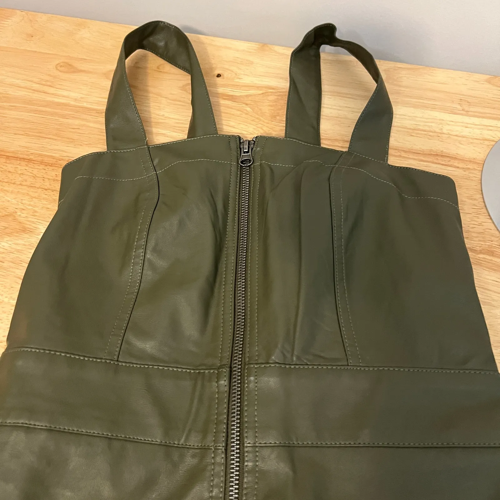 Wild Fable Women's Olive Green Faux Leather Mini Dress - Size XXS - NWT - Image 3