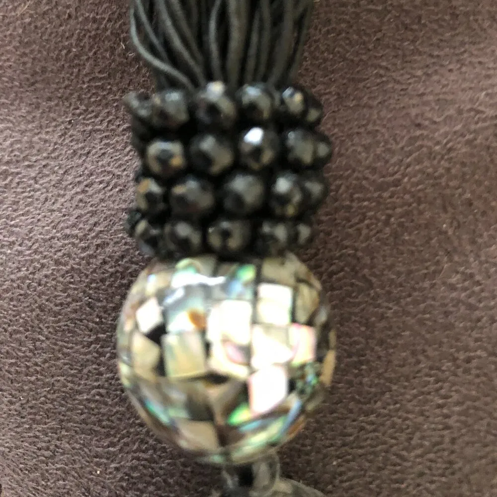 Chunky Sajen 925 Bead Runway necklace Mosaic Abalone Inlaid MOP Vintage 22" - Image 4