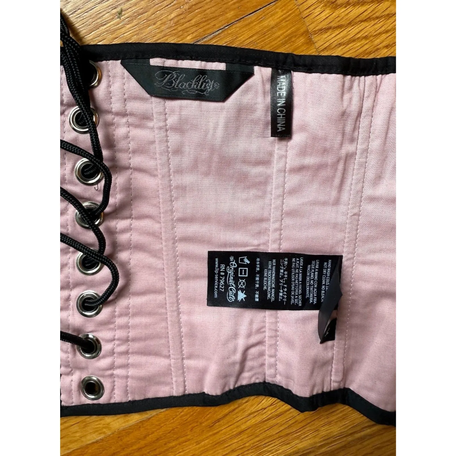 Vintage Lip Service Gothic Lolita Victorian Pink Black Lace Corset Cincher XXL - Image 5