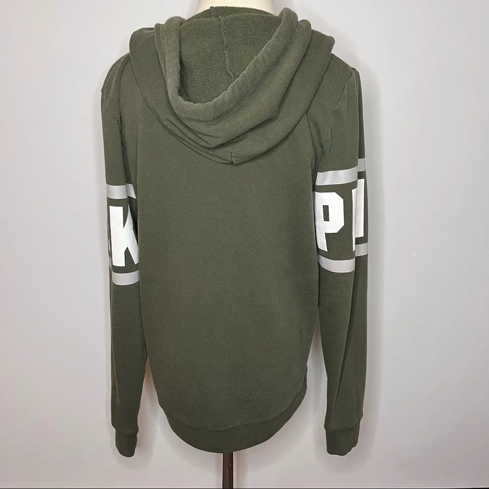 PINK VICTORIA’S SECRET Army Green Full Zip Hoodie Hooded Jacket Small - Image 10