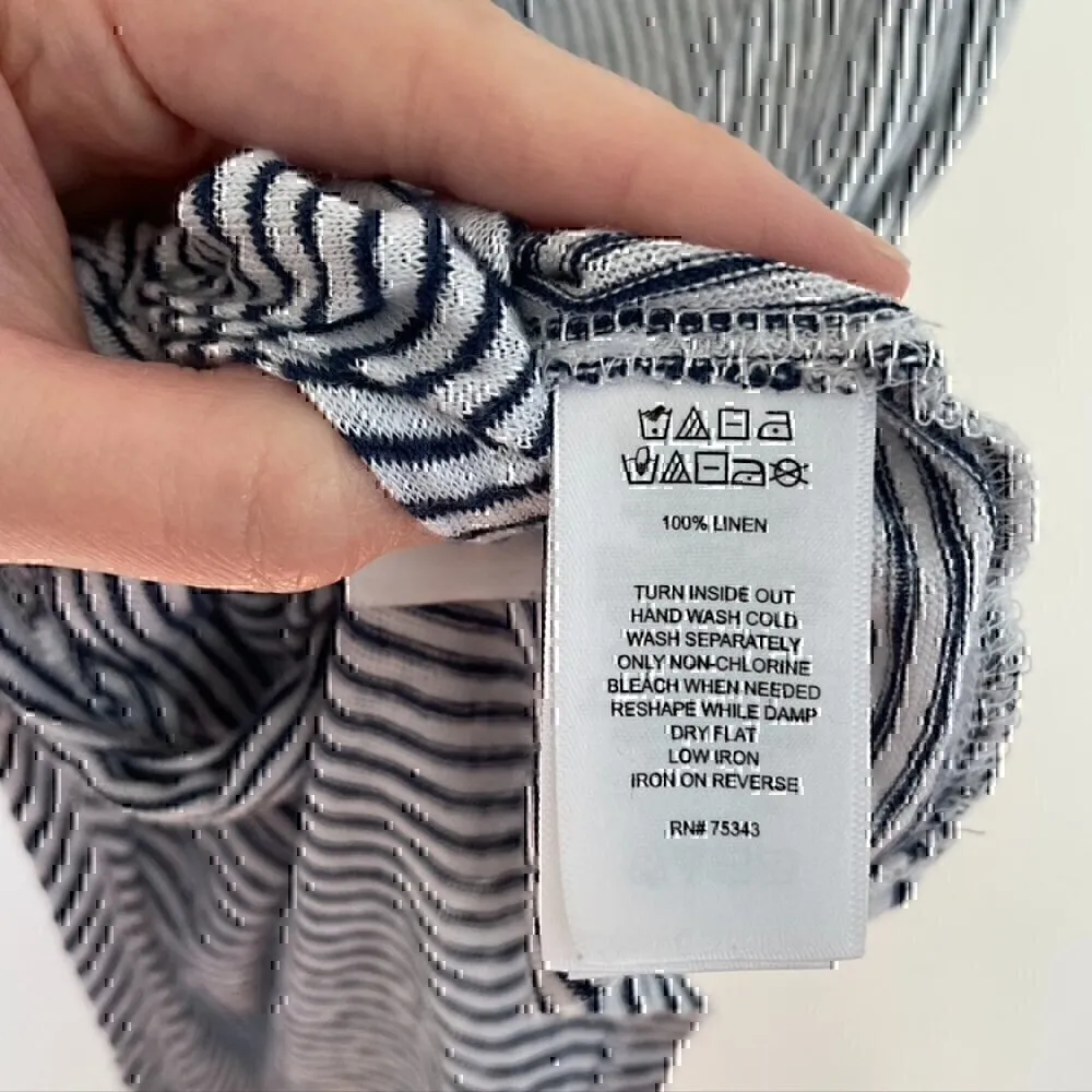 RACHEL ZOE Navy Blue White Striped Sleeveless Button Tie Knot 100% Linen Tank M - Image 7