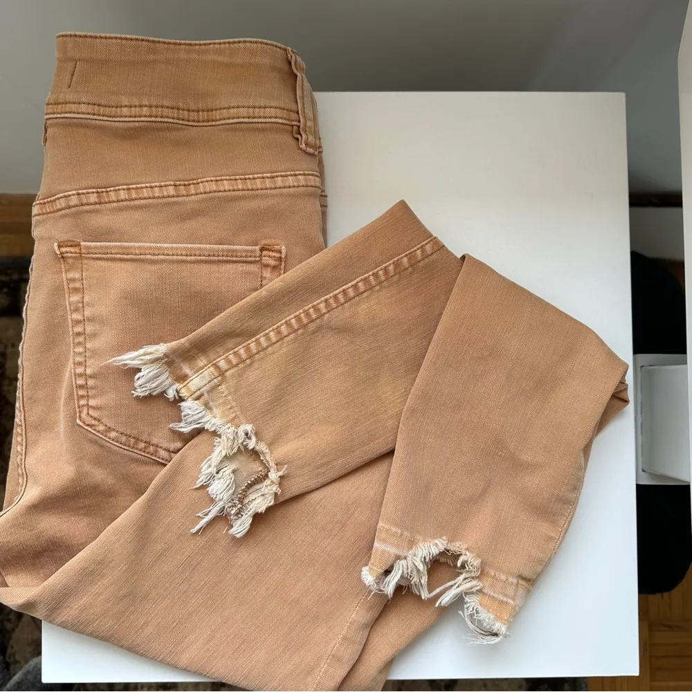 Free People We The Free Tan High Rise Skinny Jeans with Frayed Hem - Image 9