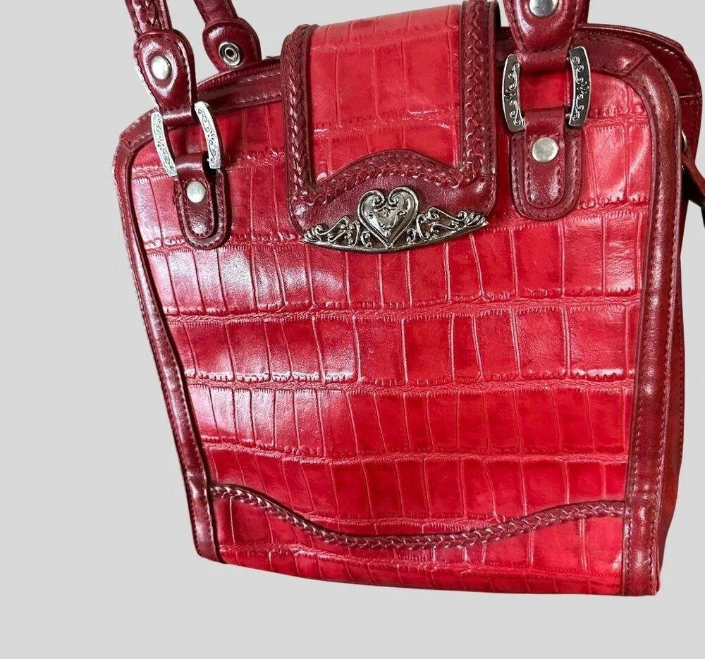 Marc Chantal Croc Embossed Faux Leather Handbag With Heart Accent Hardware Red - Image 2