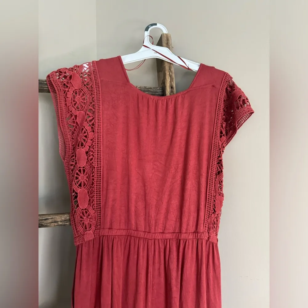 Spense Crochet Detail Sleeveless Jumpsuit Red - Image 8