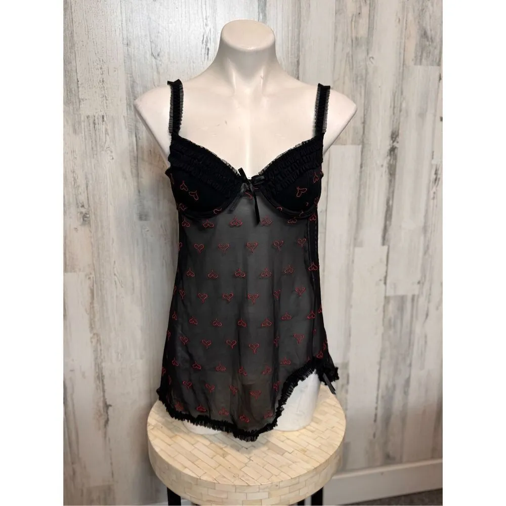 Native Intimates Black Sheer Babydoll Lingerie with Red Heart Embroidery – Size Size M - Image 3