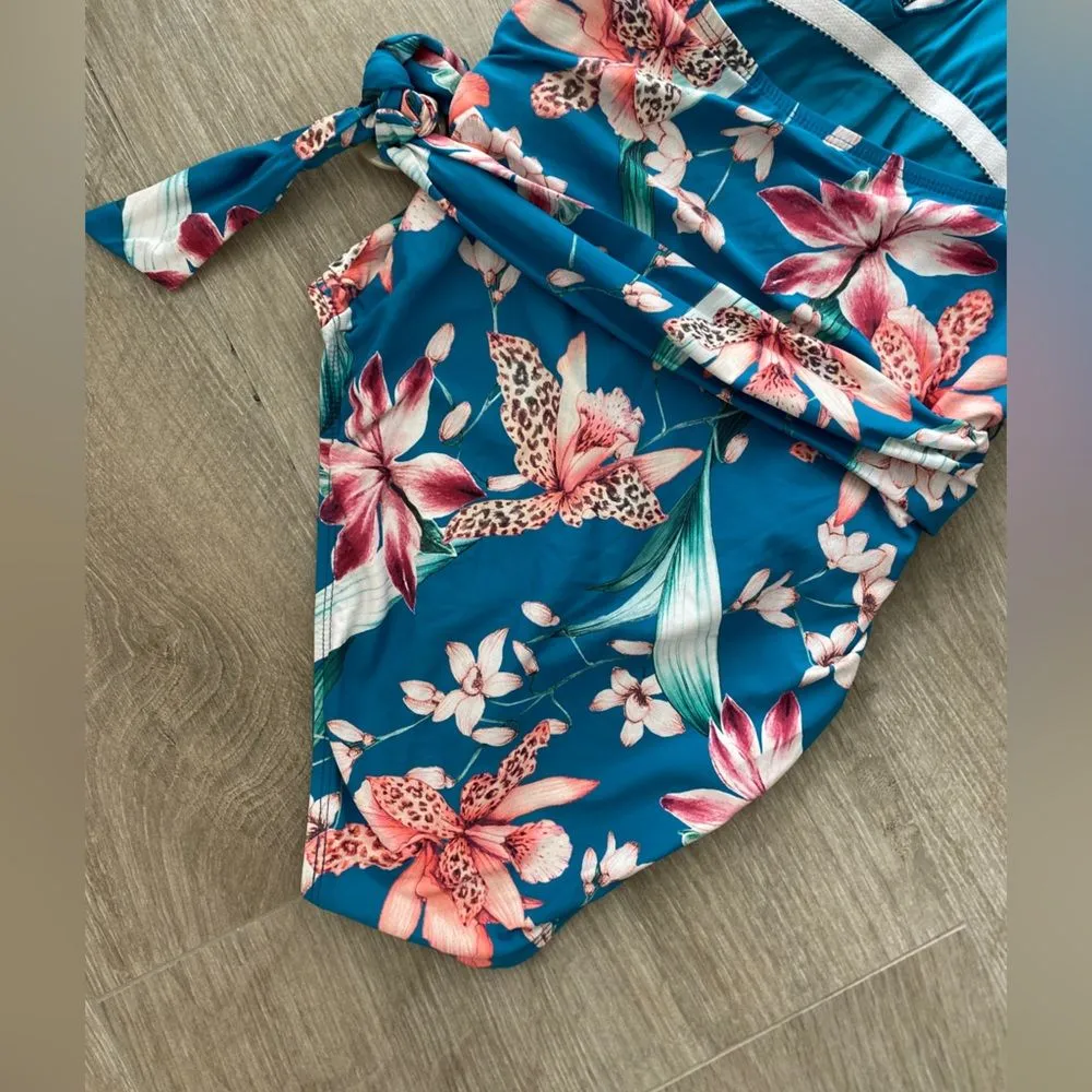 La Blanca Flyaway Orchid Plunge Halter One Piece Swimsuit Sz 10 Tropical Floral - Image 10