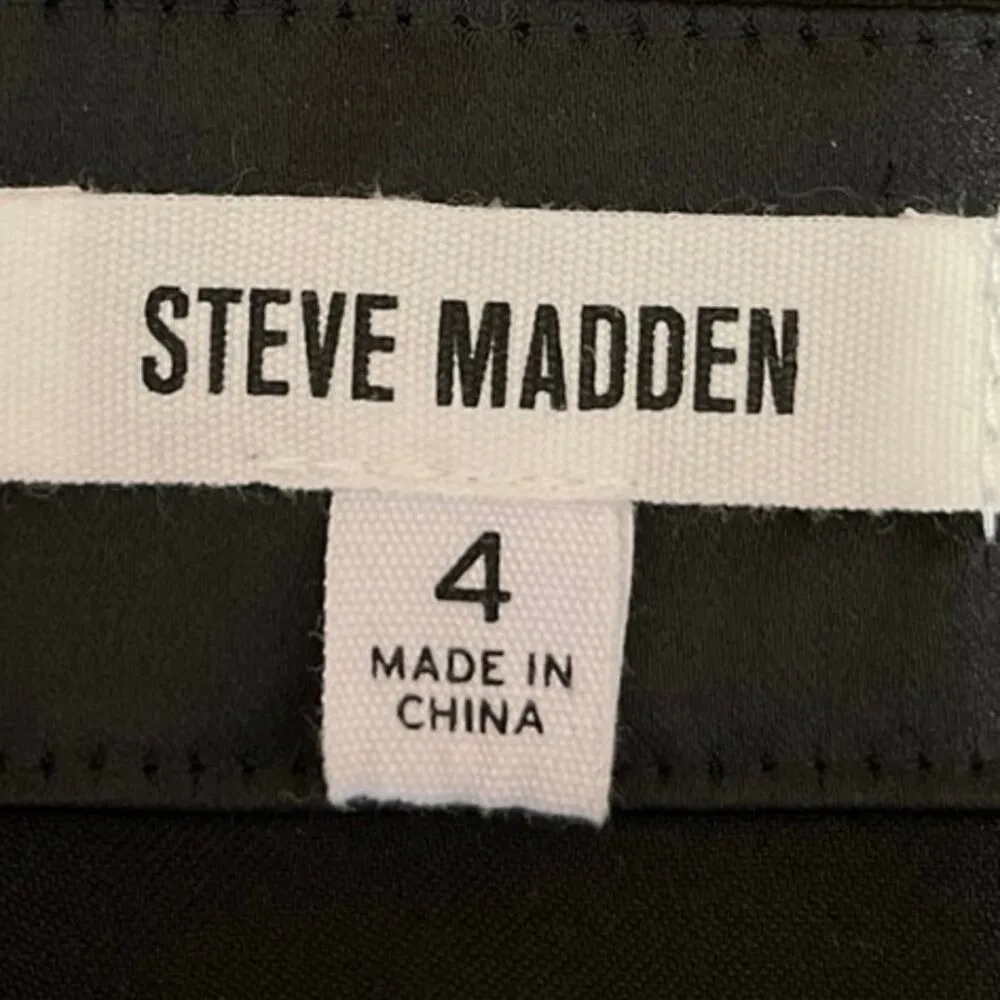 Steve Madden Black Silk Satin Mid Side Zip Stretch Straight Mini Slip Skirt 4 - Image 4