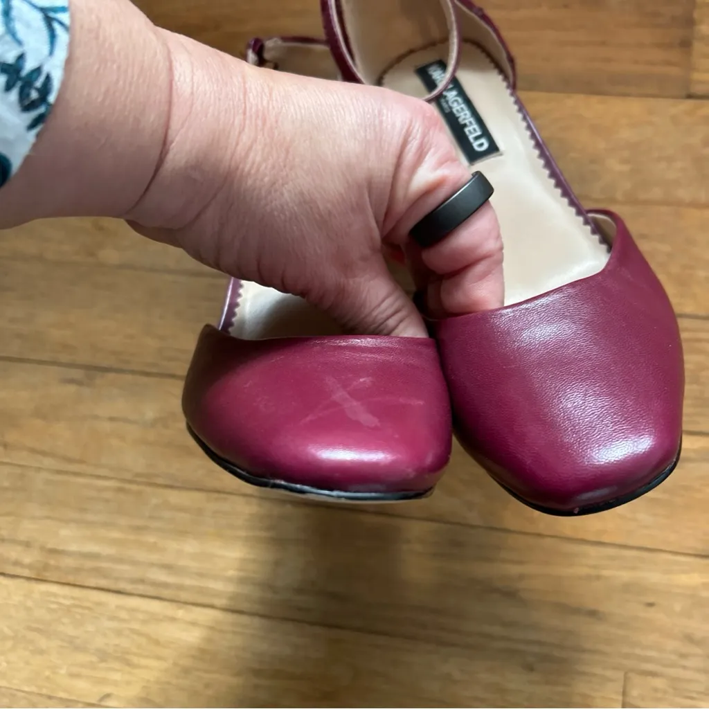 Karl Lagerfeld burgundy Heels with‎ Ankle Strap and Rounded Toe - Image 5