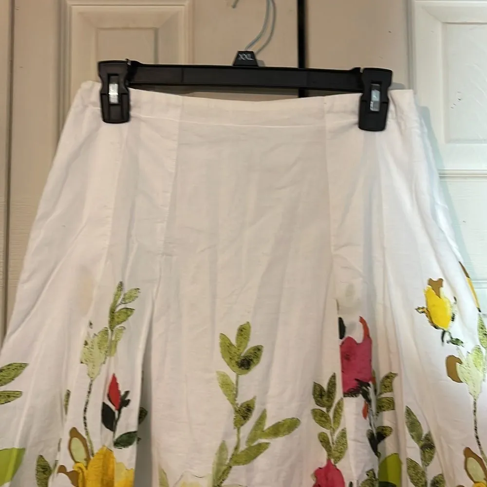 Orvis Retro Style A Line White Floral Cotton Skirt XS - Image 3