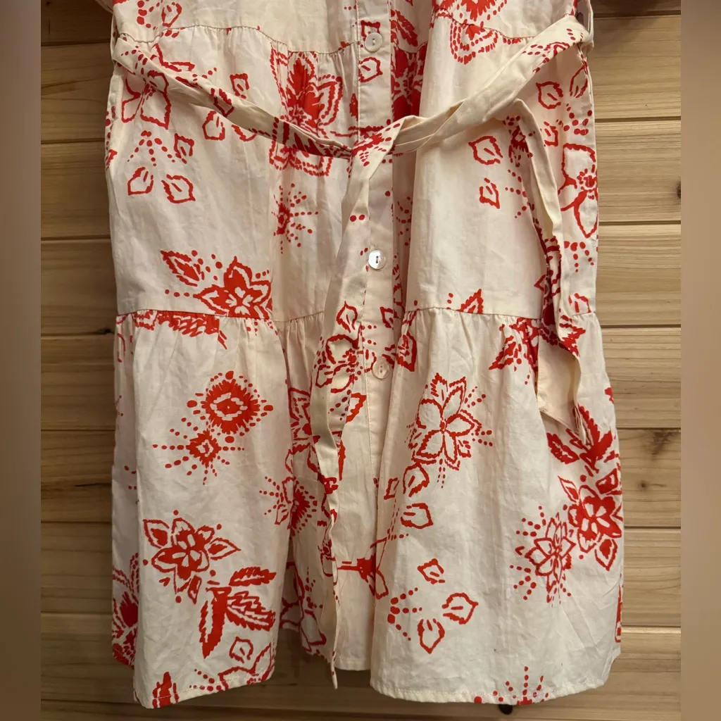 NWT Jessica Simpson Size Large Red Floral Puff Sleeve Tiered Belted Dress - Image 5