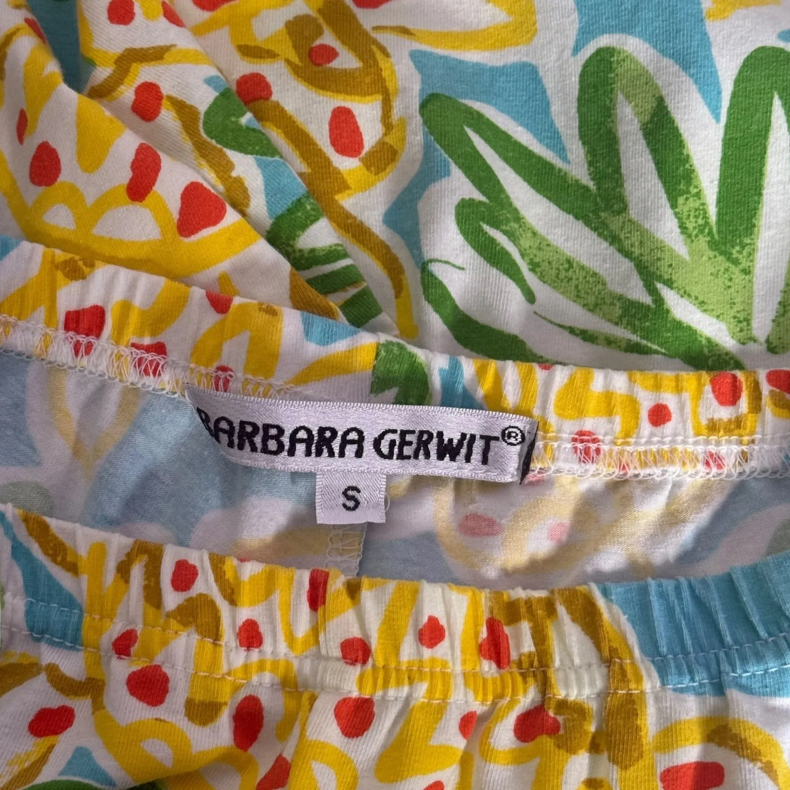 Barbara Gerwit Turtle Palm Tree Print Pull On Pants Size S Colorful Resort Wear Blue - Image 2