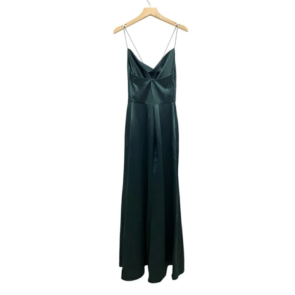 Dessy Collection Cowl Neck Criss Cross Back Satin Maxi Slip Dress 3056 size 8R Green - Image 4