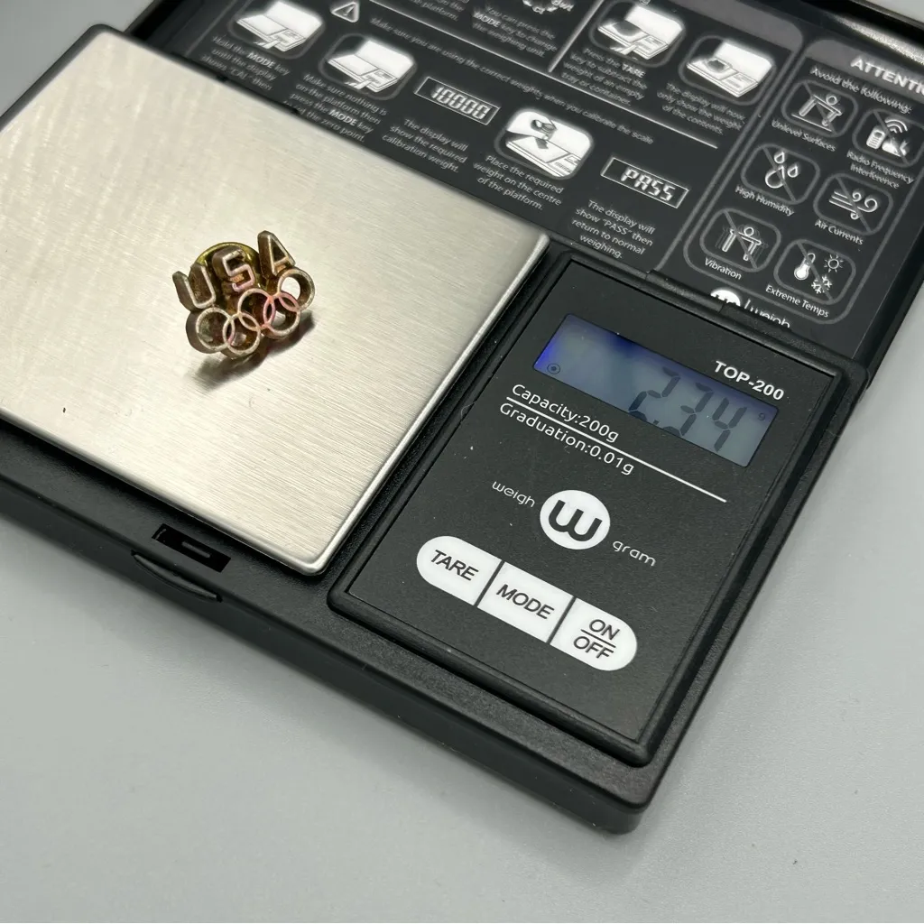 Vintage USA Olympic Rings Pin Gold Tone Brooch - Image 3