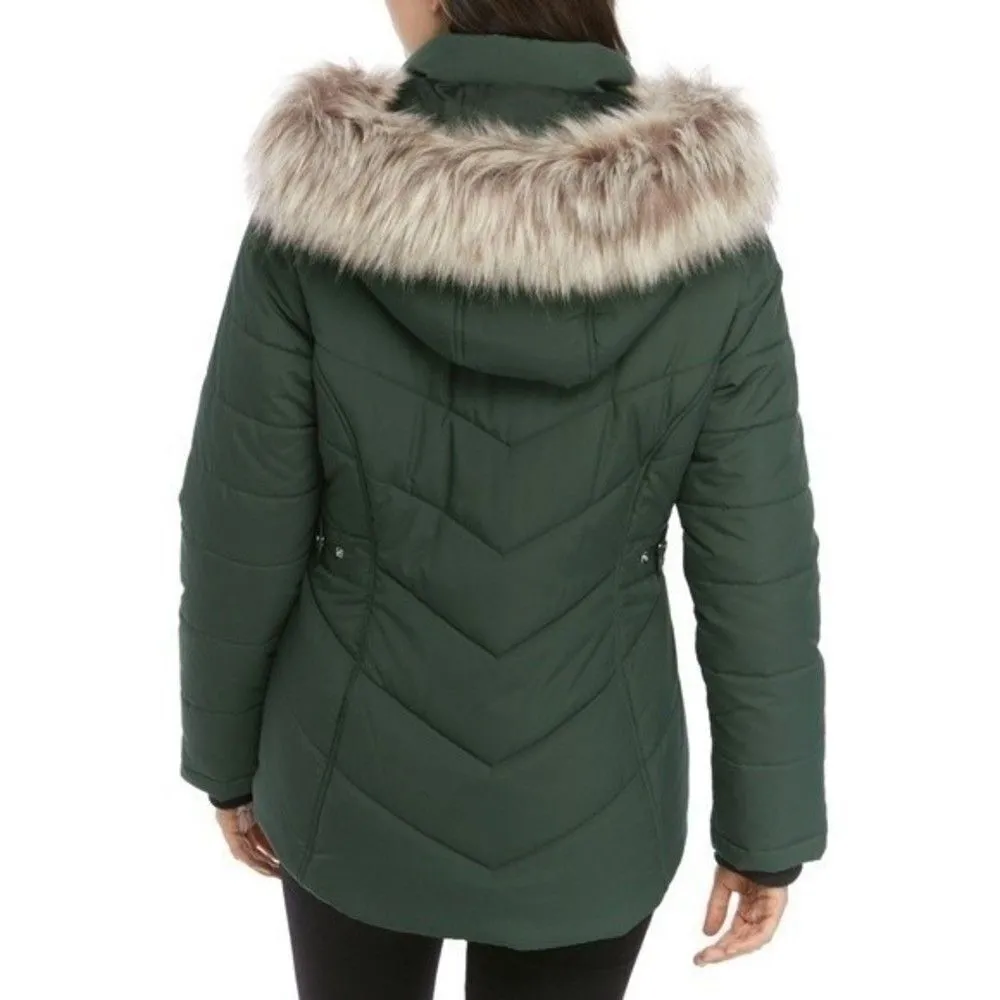 New! FREE COUNTRY Women's Hooded Quilted Puffer Jacket Coat Olive Green Medium - Image 3
